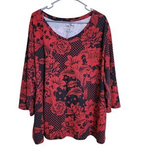 Coral Bay Womens 3X Red & Black‎ Floral Polka Dark Bloomcore Whimsygoth